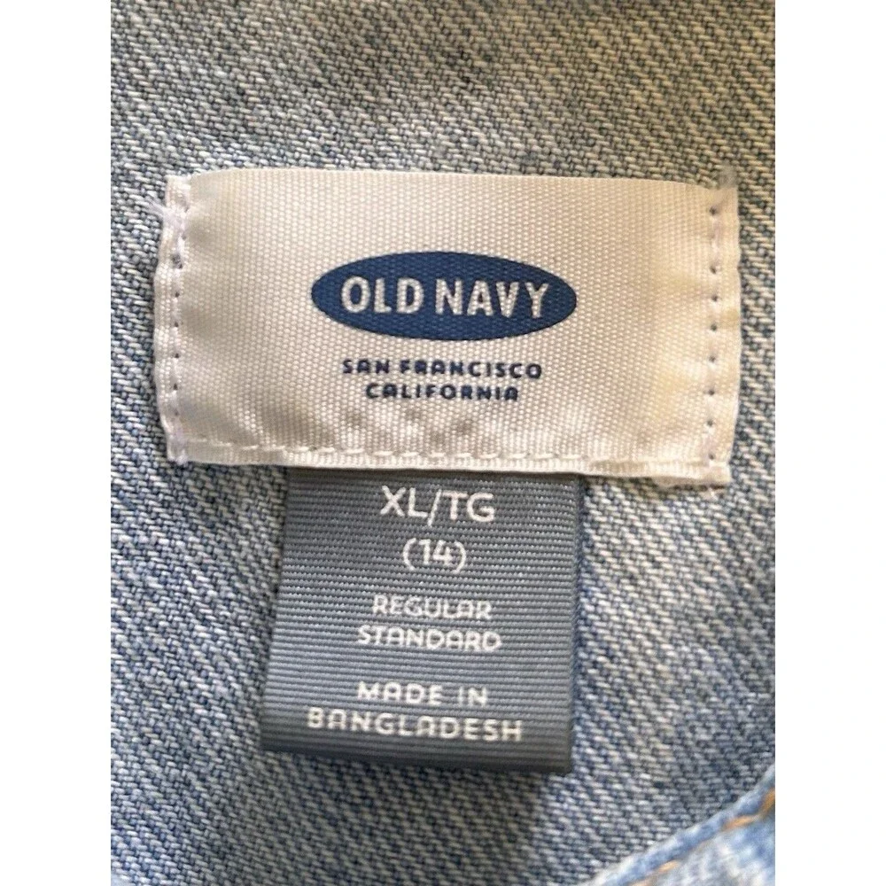 Old Navy Girls Jean Jacket Vest XL 14 Light Blue Denim Sleeveless Kids Boho 90s